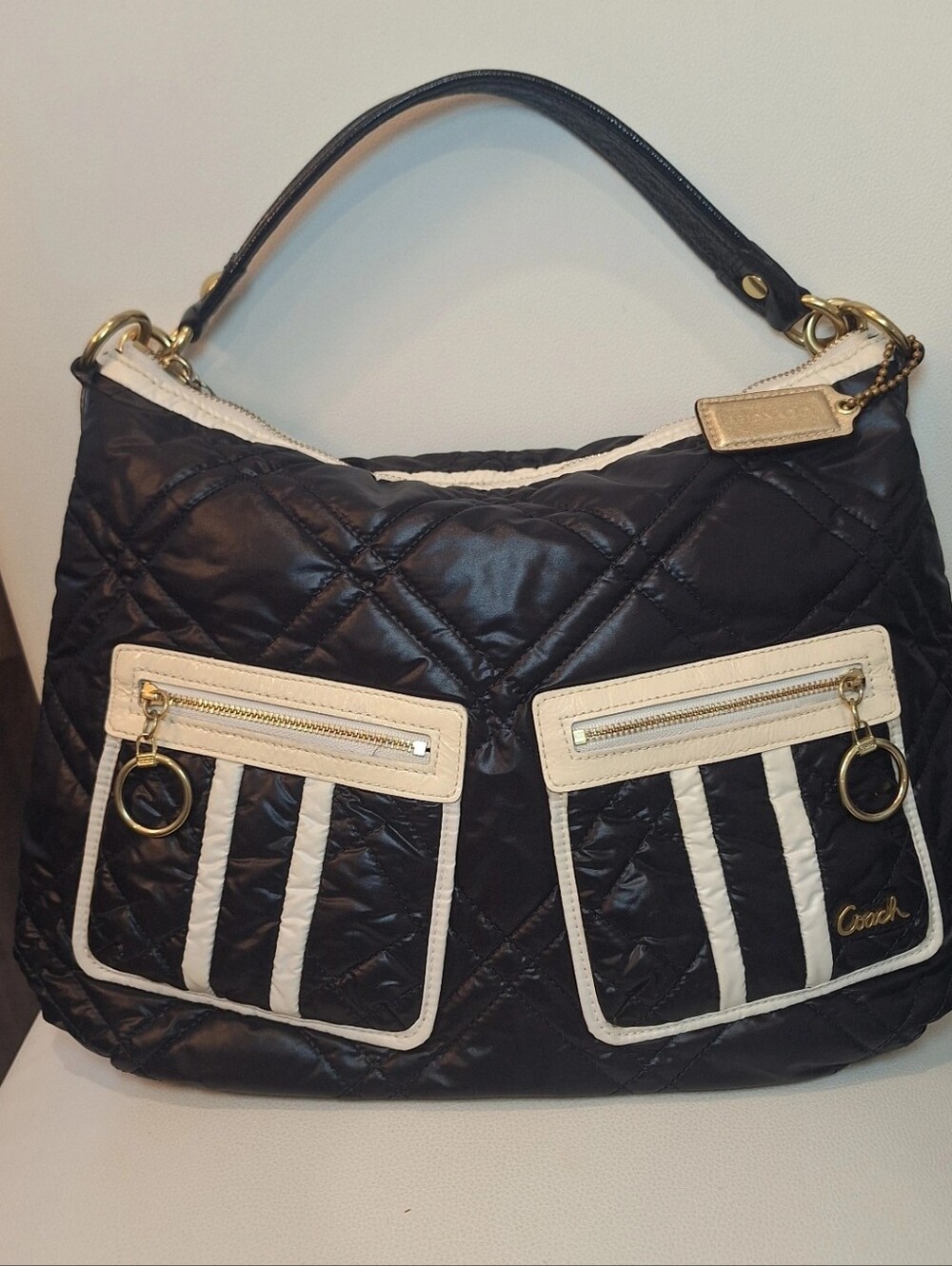 Coach Black Quilted Nylon Poppy Ski Bunny Hobo EUC